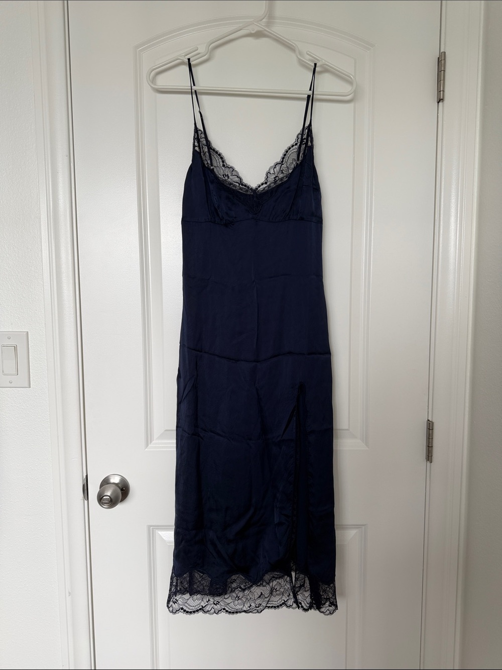 Aritzia Navy Lace-Trim Midi Slip Dress